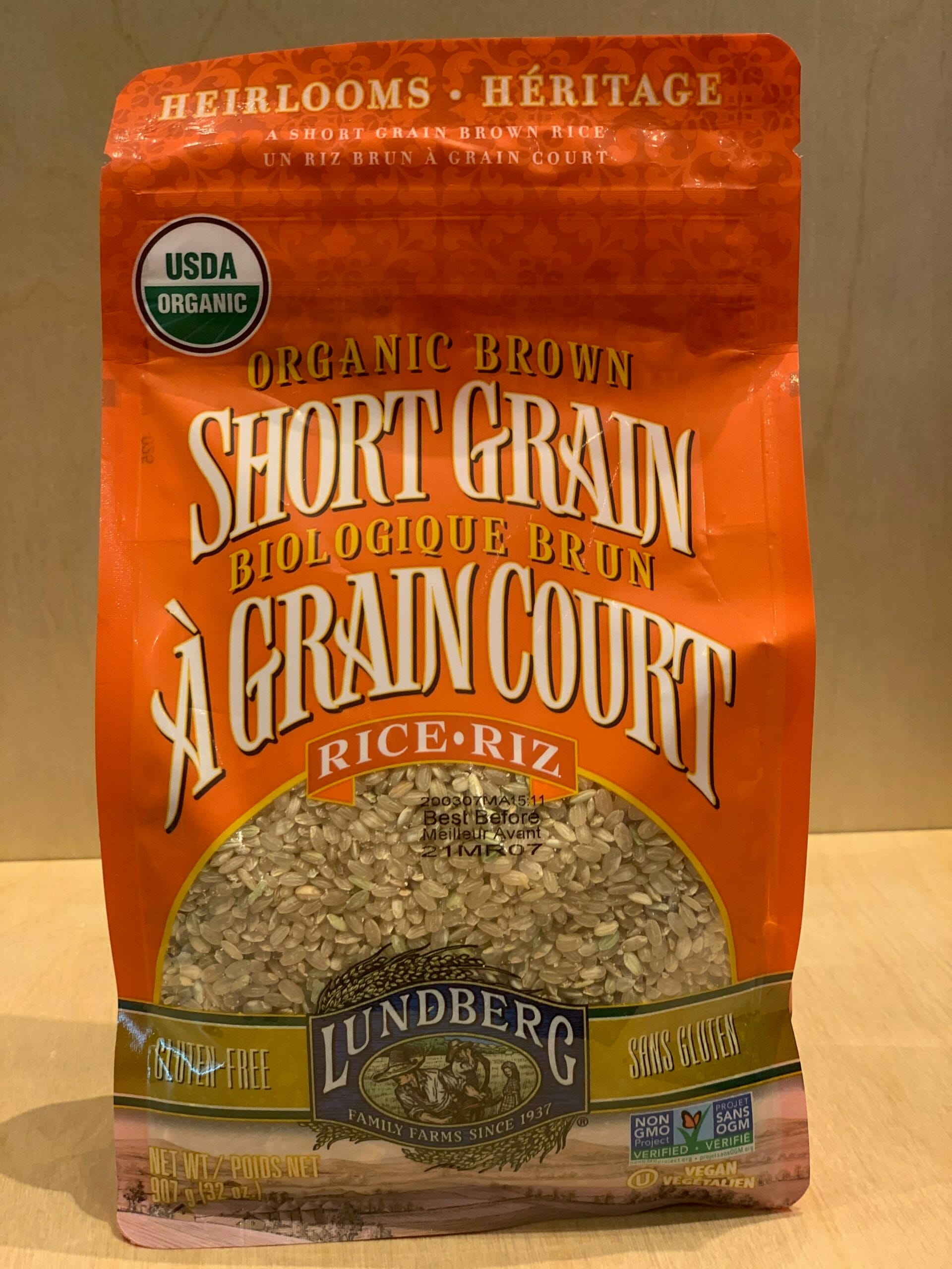 Lundberg Family farms Organic short grain brown 907g nogmo (073416199637)